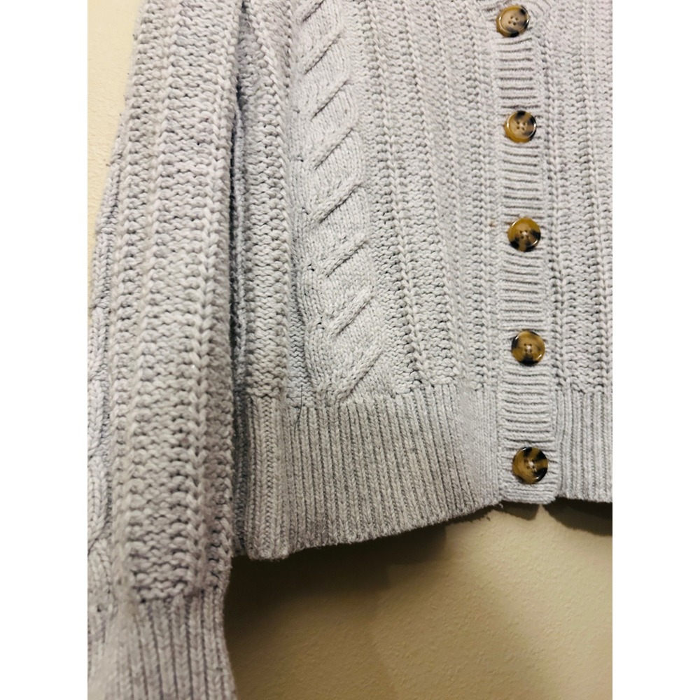 Cupcakes Cashmere Cable Knit Cardigan Women Large Gray  V-Neck Button Front - Picture 5 of 9